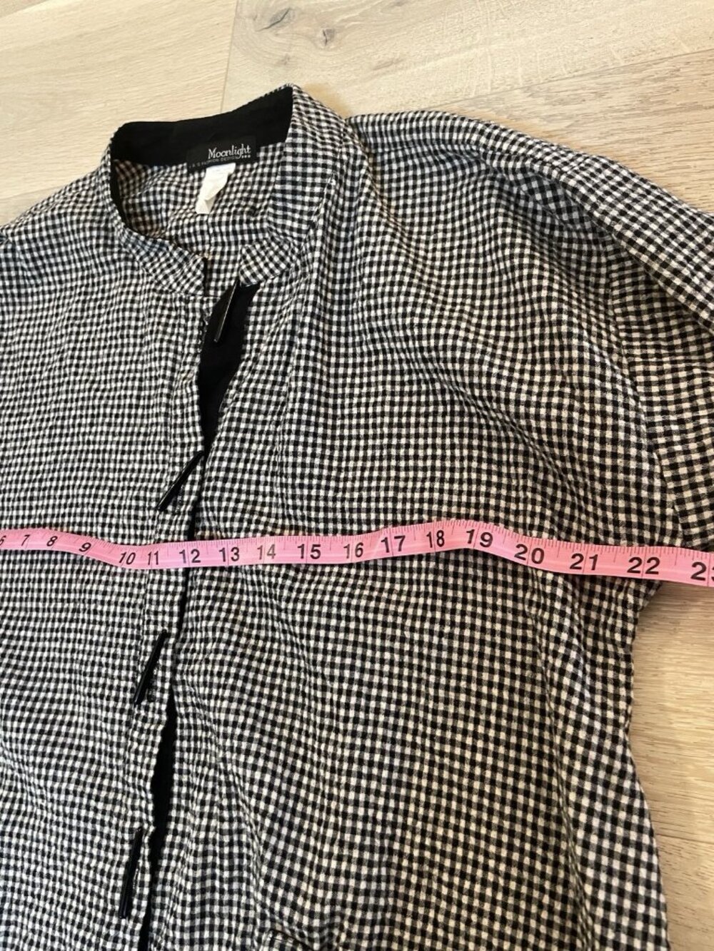 Vintage Lagenlook Black Gingham Top Artsy Blouse Lightweight Jacket Art to Wear - Picture 7 of 8